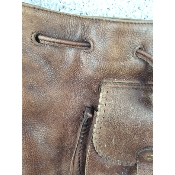 Vintage Myra Leather Drawstring Bucket Bag Purse Tote Crossbody Boho Distressed - Picture 4 of 16